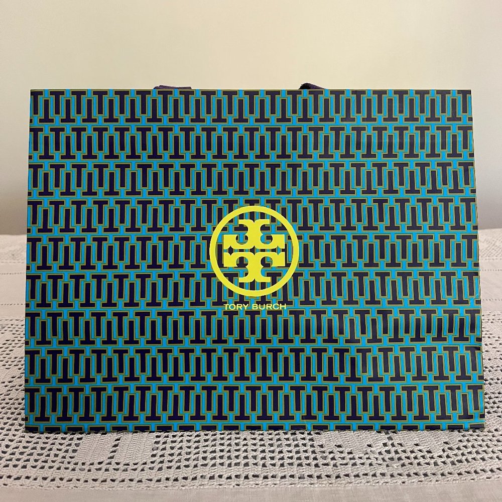Tory Burch blue, purple & green paper shopping bag